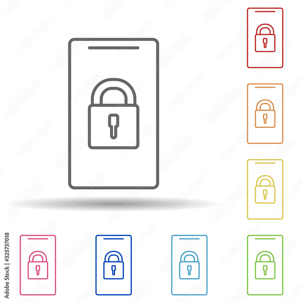 Poster lock in a smart phone in multi color style icon. simple thin line, outline vector of virus antivirus