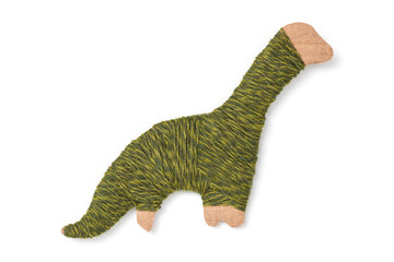 Papp-Dino mit grüner Wolle umwickelt