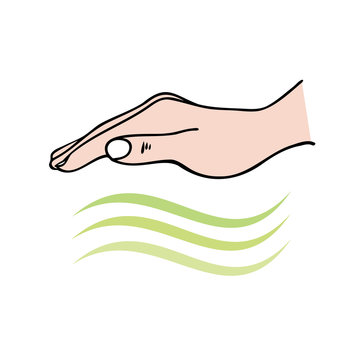 Hands-on healing showing hand sending univeral energy waves for emotional or physical healing - for Reiki, Alternative medicine
