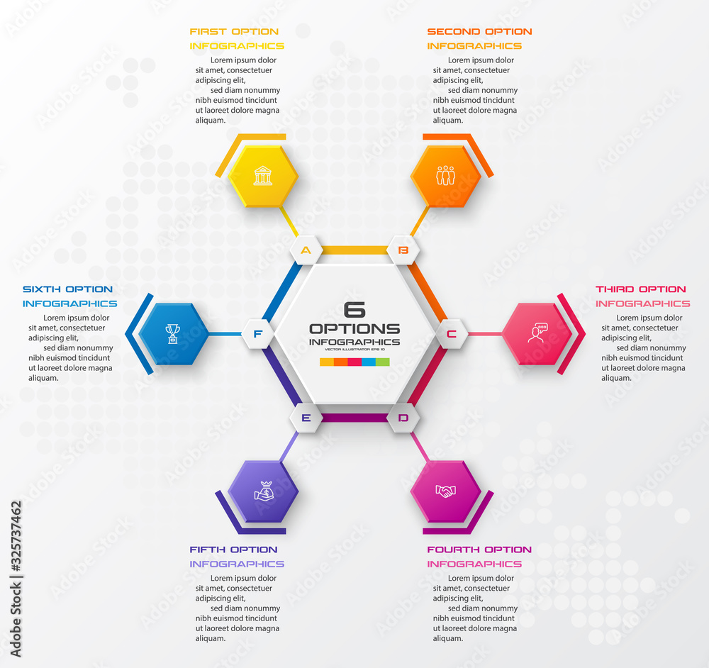 Poster abstract business infographics template with 6 hexagon in white color background