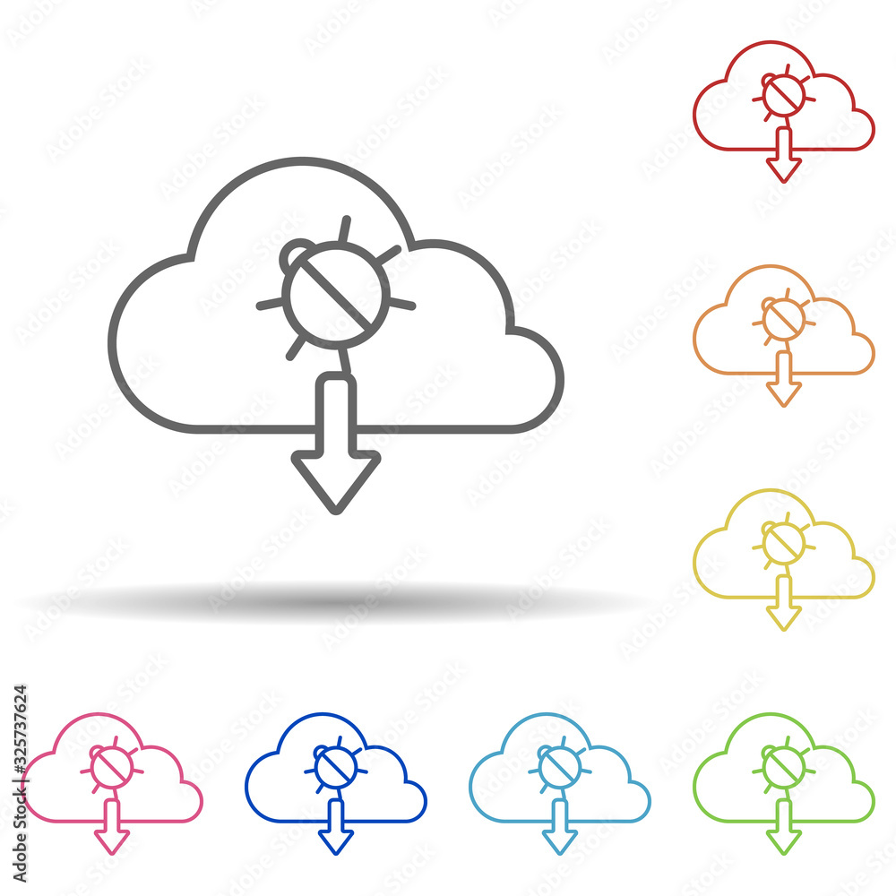 Poster bug download from cloud in multi color style icon. simple thin line, outline vector of virus antivir