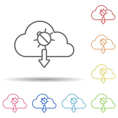 Obraz premium Bug download from cloud in multi color style icon. Simple thin line, outline vector of virus antivirus icons for ui and ux, website or mobile application