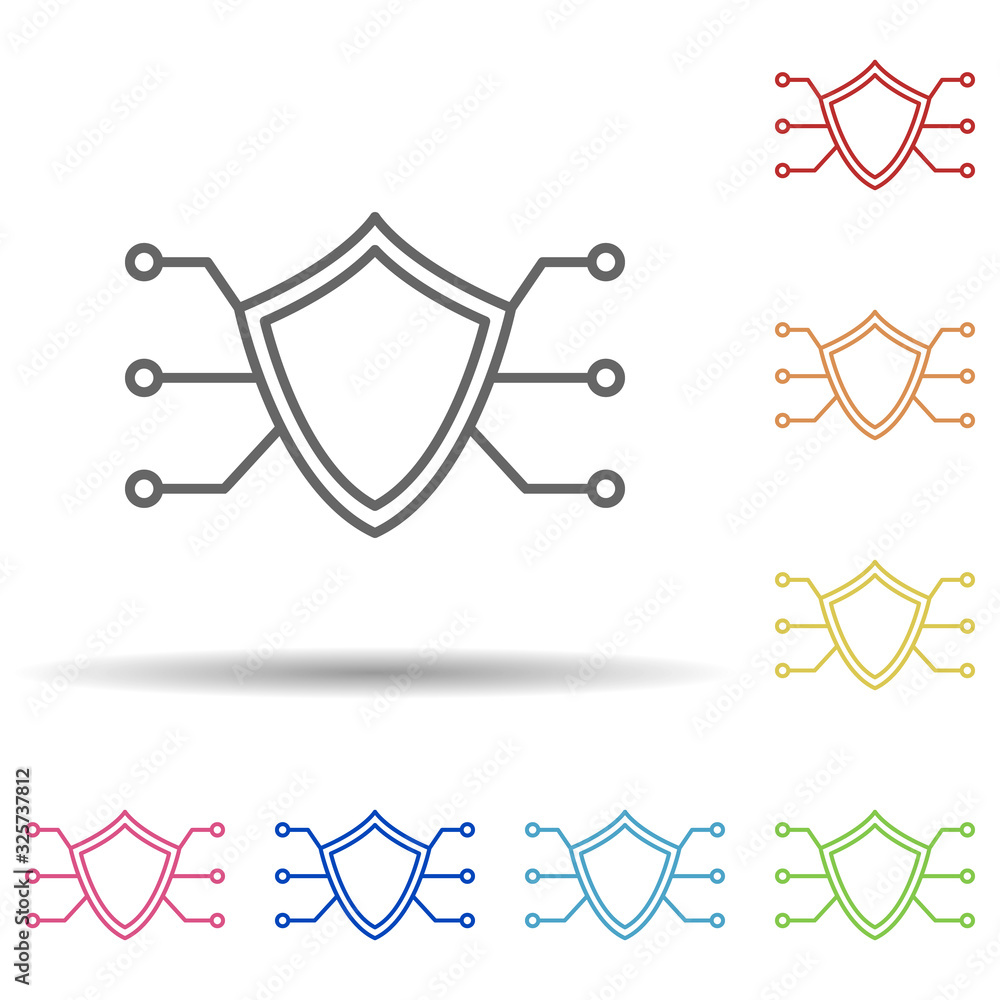 Aufkleber shield all system in multi color style icon. simple thin line, outline vector of virus antivirus ico