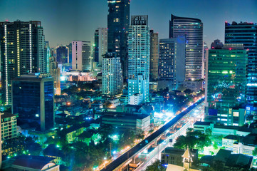 Bangkok at night, aerial view, Thailand