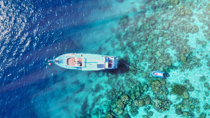 Amazing aerial view of Surin Islands from drone on a sunny day, Thailand. Surin National Park