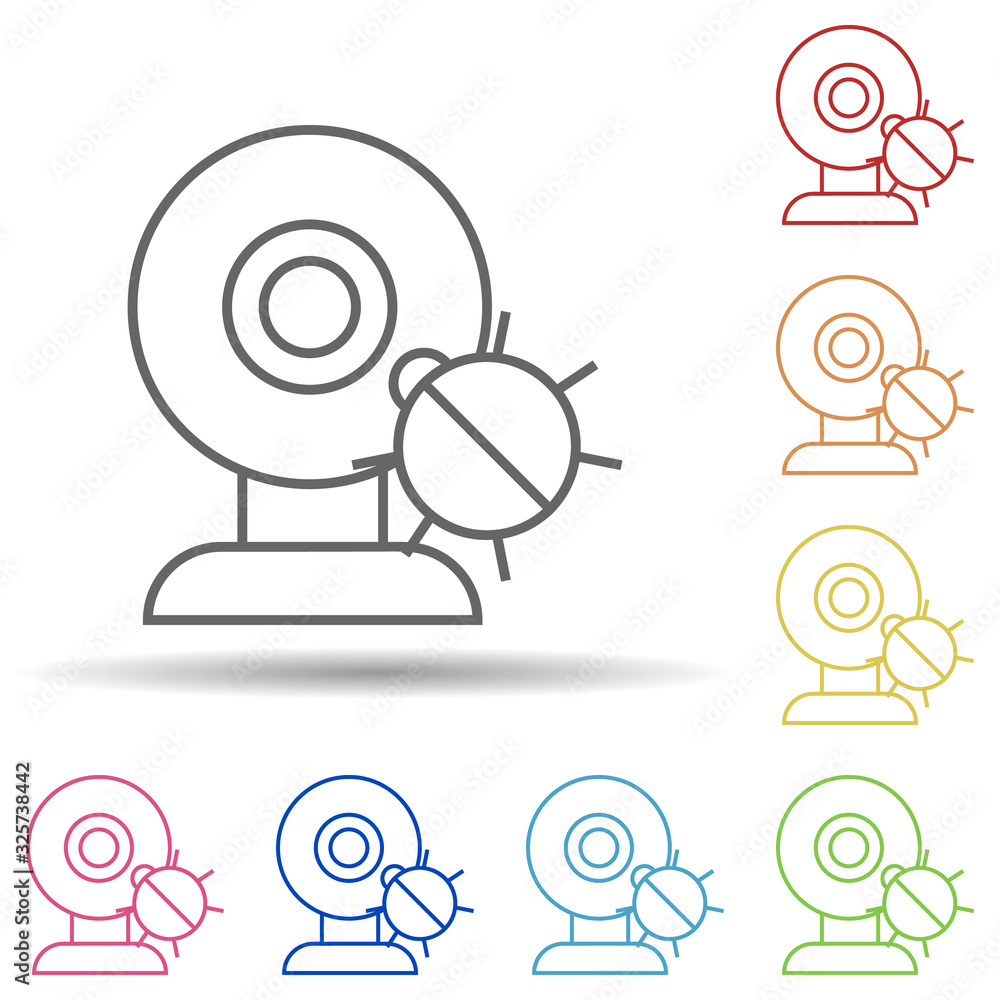 Aufkleber bug in web camera in multi color style icon. simple thin line, outline vector of virus antivirus ico