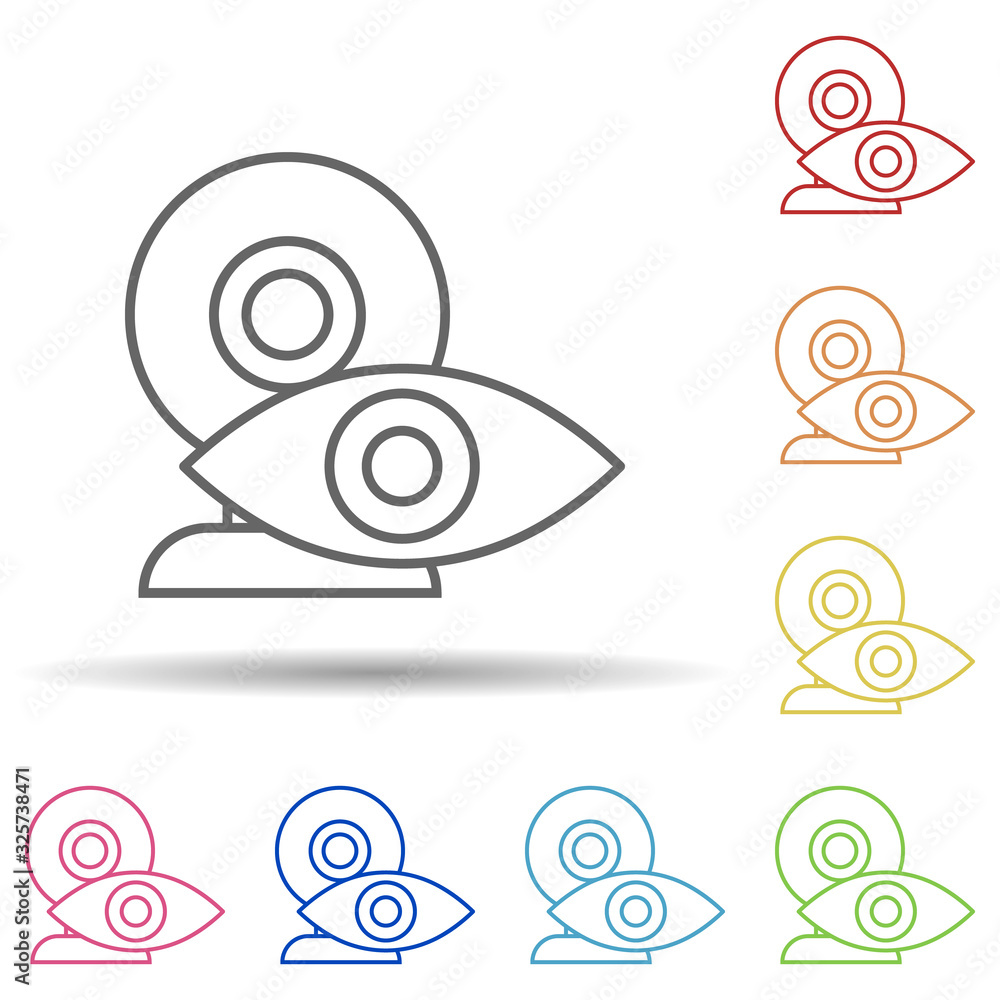 Poster eye on web camera in multi color style icon. simple thin line, outline vector of virus antivirus ico