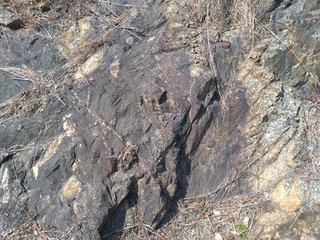 Closeup of the coloured weathering on natural rock.