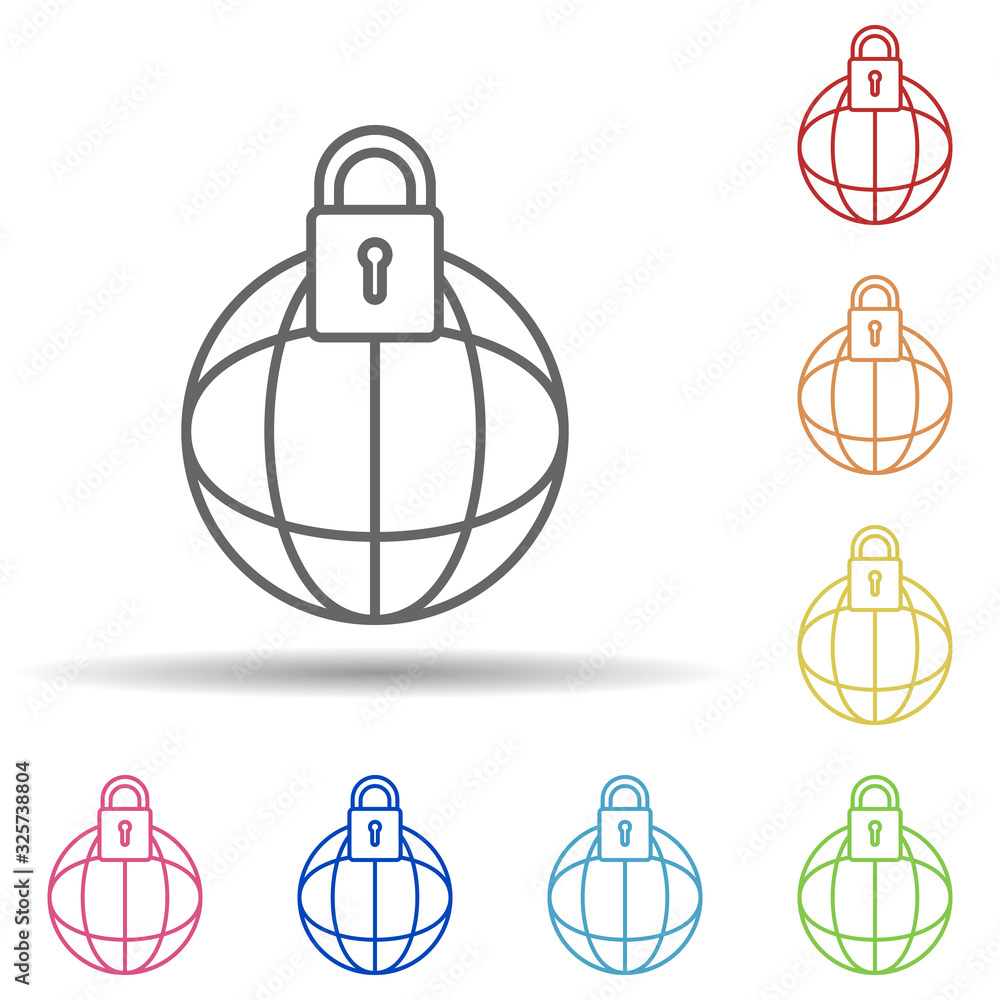 Poster lock in globe in multi color style icon. simple thin line, outline vector of virus antivirus icons f