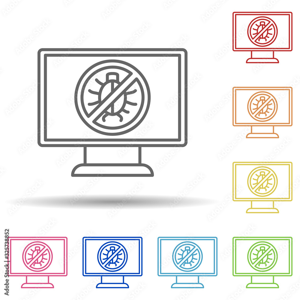 Poster no bug in monitor in multi color style icon. simple thin line, outline vector of virus antivirus ico