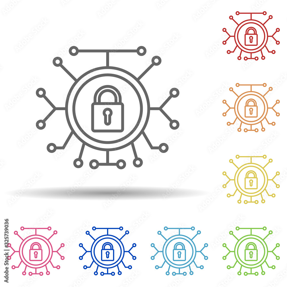 Poster lock the system in multi color style icon. simple thin line, outline vector of virus antivirus icons