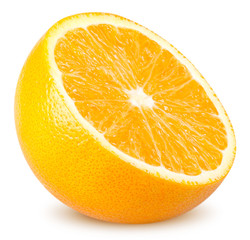 Isolated orange fruit. Slice of fresh orange isolated on white background with clipping path