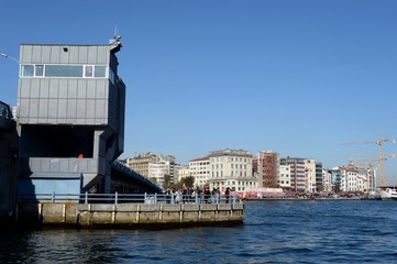 Fragment of the Galata bridge over the Golden horn Bay in Istanbul