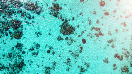 Overhead aerial view of beautiful ocean with coral reef from drone © jovannig
