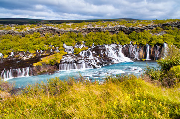 Hraunfossar series of waterfalls in Iceland