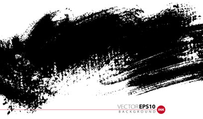 Vector hand drawn big brush stain. Monochrome ink painted stroke. Painted by brush black stain. Monochrome artistic backdrop. One color grungy background.