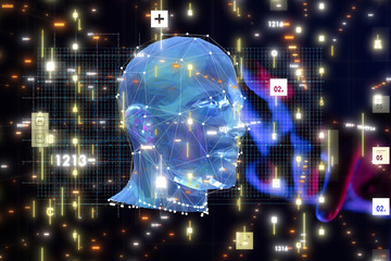 Dark blue human head thought mind