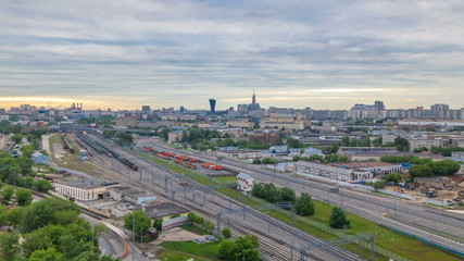 Moscow timelapse, evening view of the third transport ring and the central part of Moscow's rings,...