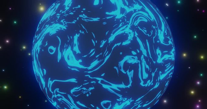 3d render with a mysterious magic blue planet above the water at night
