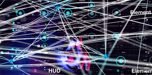 Abstract futuristic - Molecules technology with polygonal shapes on dark blue background. Illustration design digital technology concept.
