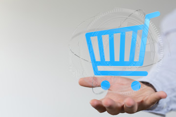 Online shopping business concept selecting shopping cart.