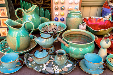 Stall with amber. Famous St Dominic Fair held annually in Gdansk, is one of the biggest trade and cultural open-air events in Europe.