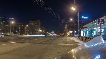 Automobile traffic on Kutuzov Avenue timelapse hyperlapse in Moscow.