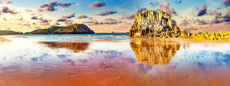Noja Beach in Cantabria,Spain.Scenic coasts and coastal towns in northern Spain.