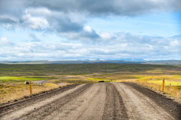Beautiful landscape scenario with dramatic sky along the ring road, route 1 in Iceland
