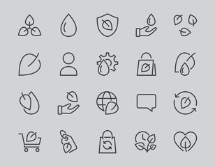 Fototapeta premium Ecology Icon Set, Vector lines, contains icons such as photosynthesis, Enviroment protection, Eco-friendly package, growth time, Editable stroke, perfect 48x48 pixels, White background
