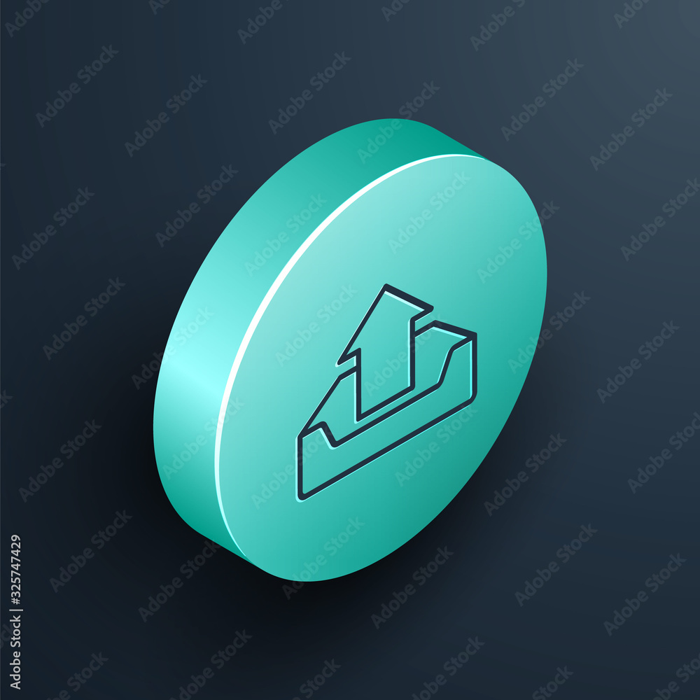 Poster isometric line upload inbox icon isolated on black background. turquoise circle button. vector illus