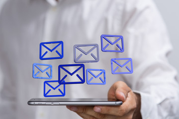 Hand with an email icon 3d