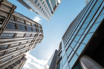 View of modern business skyscrapers glass and sky view landscape of commercial building in central...