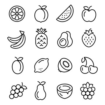 fruits icons set. collection of linear web icons, editable vector stroke.
