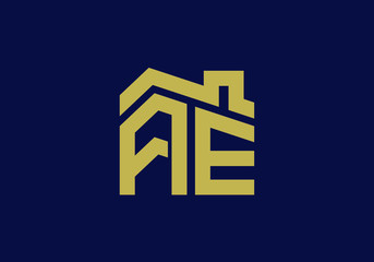 Initial Letter A and E with the roof. Real estate logo design concept. 