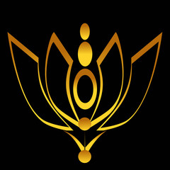 Golden Antique Flower Art Deco Element Inspired Design on Black Background