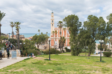 Obraz premium The Abrasha Park and the St. Peter Church building in old Yafo in Israel