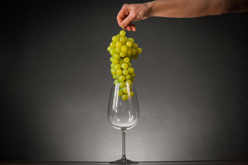 glass of wine and grapes in hand 