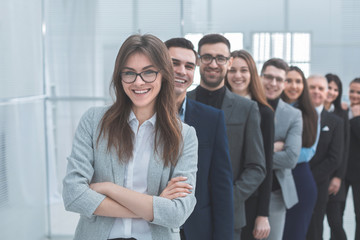 Obraz premium large group of young business people standing in a row.