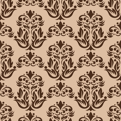 Brown flowers on beige background. Seamless pattern