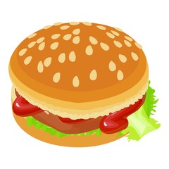Tasty hamburger icon. Isometric illustration of tasty hamburger vector icon for web