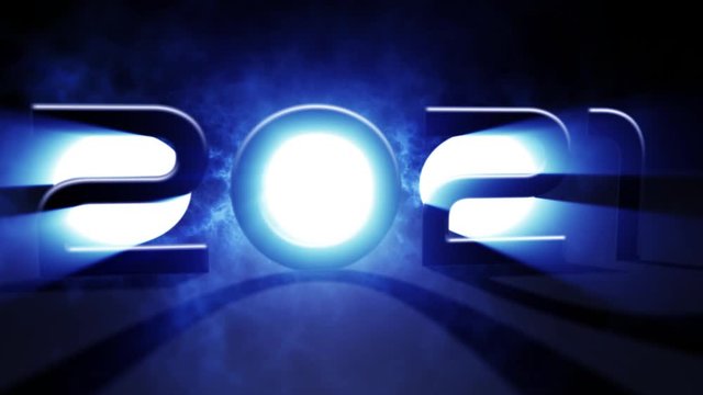 Conception 2021 Bright Light up behide 2021 letter. Animation Numerals of the New Year Flicker and Glowing Light. Colored Light Form Generated shadow to be number letter. Isolated modern 2021 shape