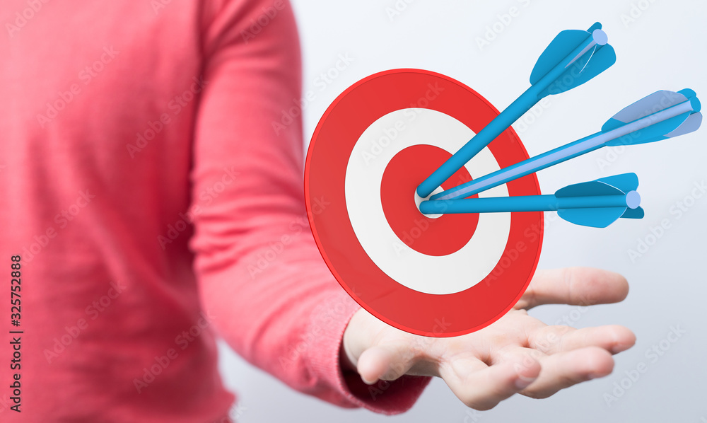 Poster dart target arrow hitting on bullseye which is the ultimate goal that everyone wants.