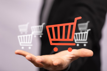 Shopping cart on digital tablet. Shopping online concept..