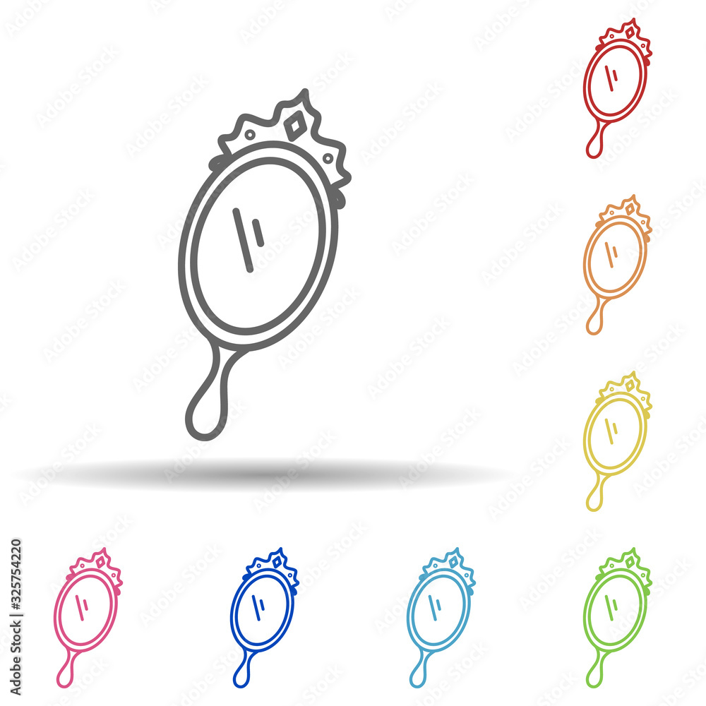 Poster hand mirror in multi color style icon. simple thin line, outline vector of woman accessories icons f