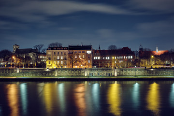 Fototapeta na wymiar Night cityscape in Krakow at night.