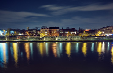 Fototapeta na wymiar Night cityscape in Krakow at night.