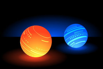 Abstract background with two luminous high-tech balls