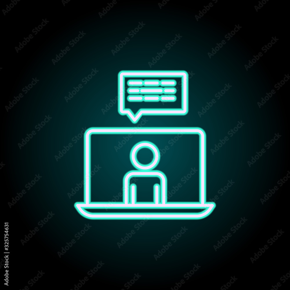 Poster perform in a laptop neon icon. simple thin line, outline vector of startup icons for ui and ux, webs