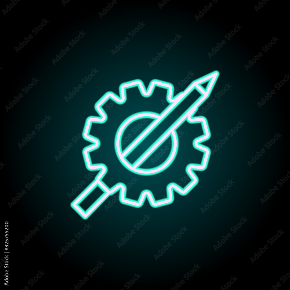 Poster gear and pencil neon icon. simple thin line, outline vector of startup icons for ui and ux, website 